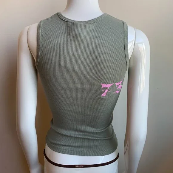 Billabong Olive green & pink Vintage tank top ribbed cotton - Picture 3 of 3